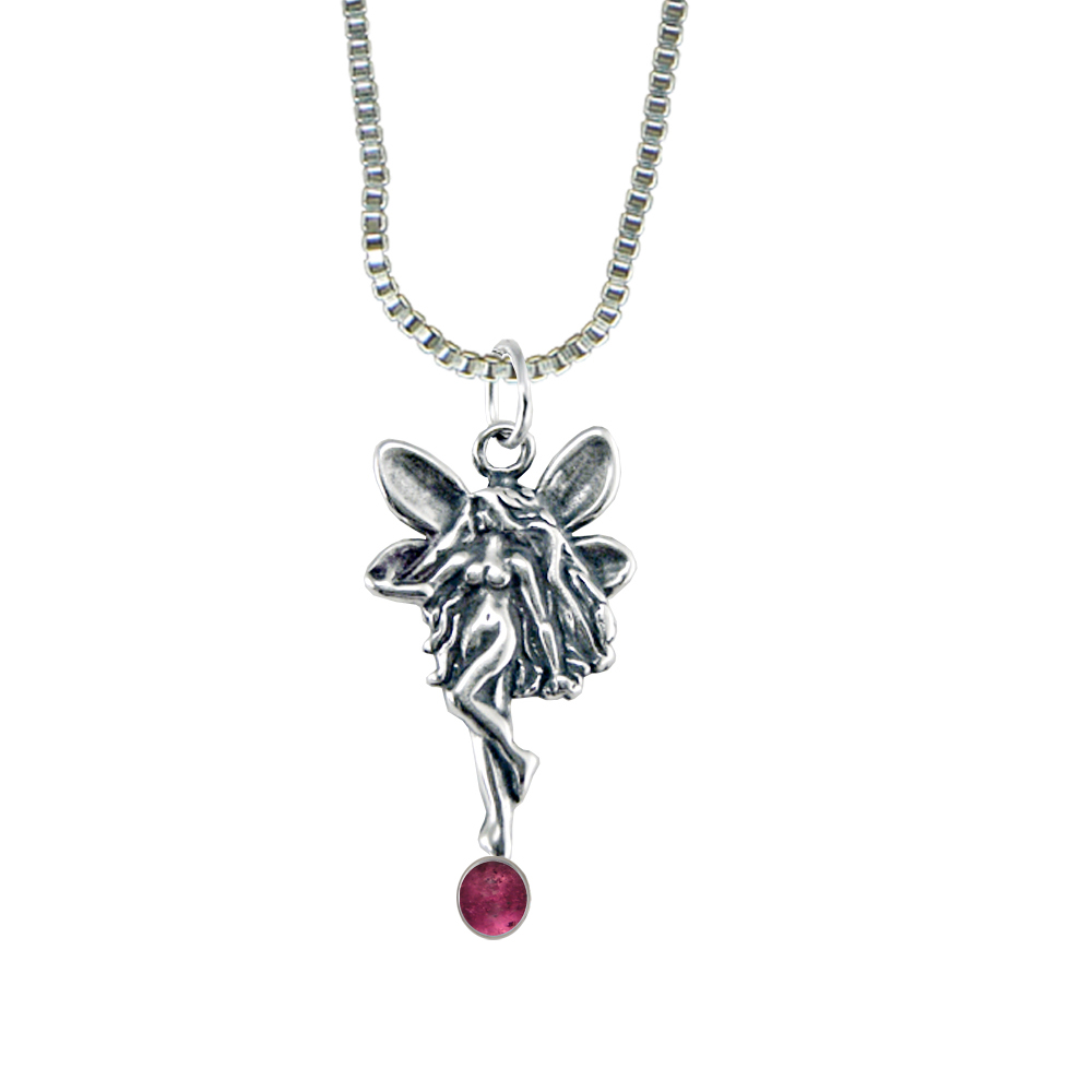 Sterling Silver Dancing Fairy Pendant With Pink Tourmaline